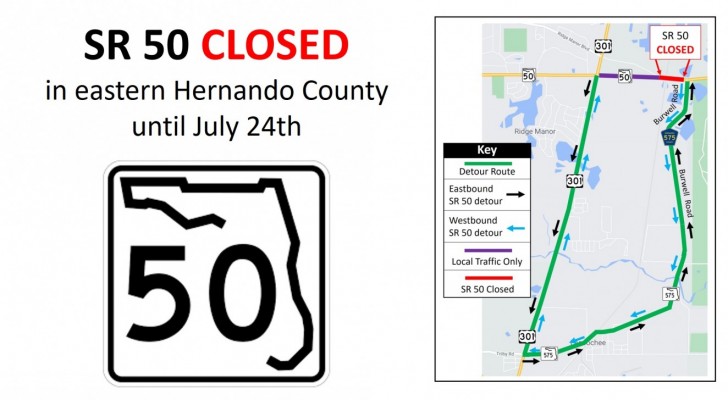 SR 50 is CLOSED in eastern Hernando County
